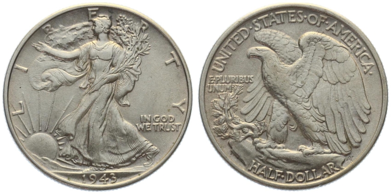 USA 1/2 Dollar 1943 o. Mzz. - Walking Liberty